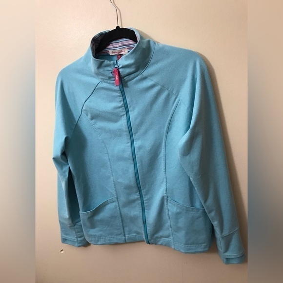 FRESH Produce Women Zip Up Mock Neck Lightweight Light Blue Sweater Jacket Large - Picture 4 of 15